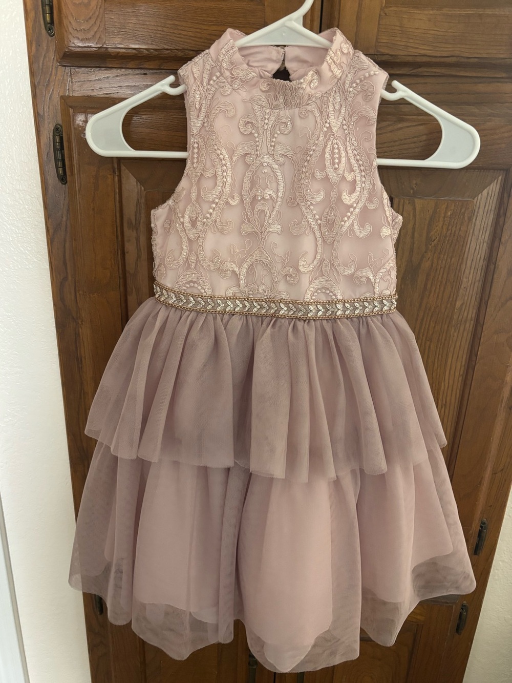 Badgley Mischka Dusty Rose Embroidered Tulle Party Dress